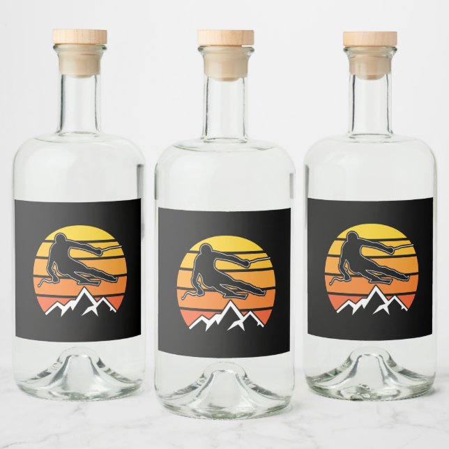 Retro Skiing Spritflaskor Etikett (Flaskor)