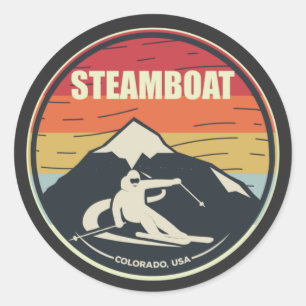 Retro Skiing Steamboat Colorado USA Runt Klistermärke