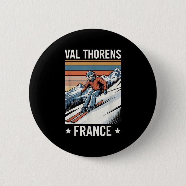 Retro Skiing Val Thorens Frankrike, Fransk Ski Res Knapp (Framsida)