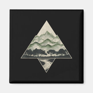 Retro Skog Träd Vilda Djur Natur Vintage Magnet