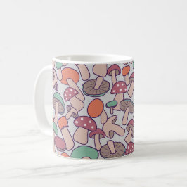 Retro skogslandskap svampplockning höst mycelium kaffemugg