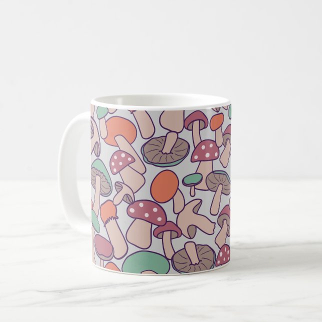 Retro skogslandskap svampplockning höst mycelium kaffemugg (Framsida vänster)