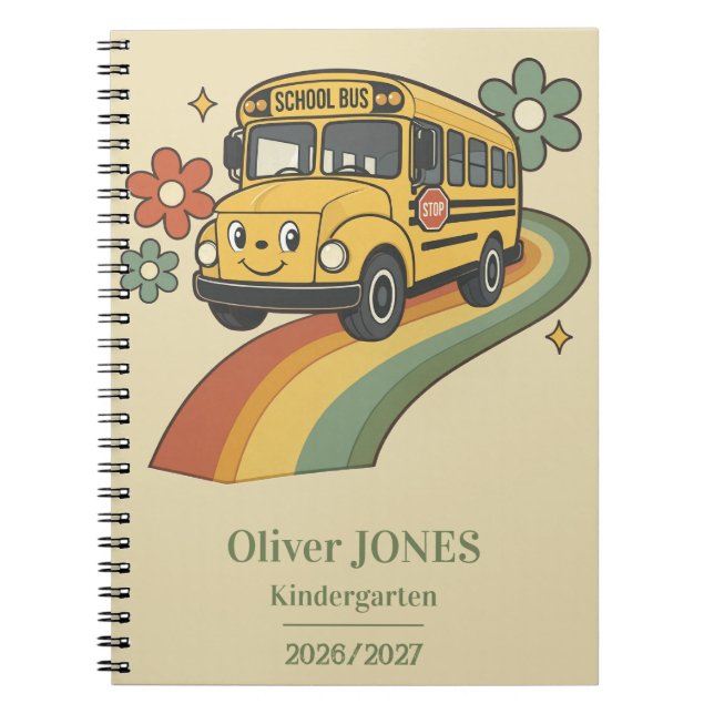 Retro Skolbuss Regnbåge Förskola Anteckningsbok (Framsidan)