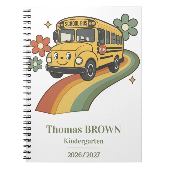 Retro Skolbuss Regnbåge Förskola Anteckningsbok (Framsidan)