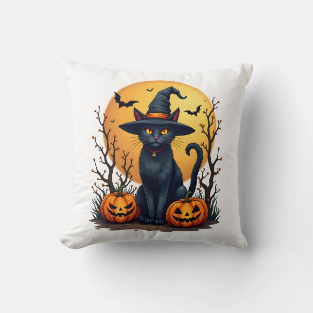 Retro skrämmande Halloween-kostym Svart katt Salem Kudde (Framsida)