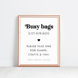 Retro-skript Busy Bags för barn Heart Bröllop-teck Poster