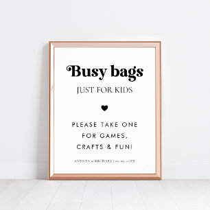Retro-skript Busy Bags för barn Heart Bröllop-teck Poster