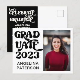 Retro-skript, fotosvart och vitt Student Party Inbjudan Vykort