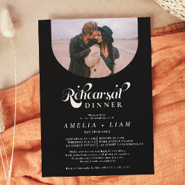Retro-skript, fotovit svart repetitionsmiddag inbjudningar
