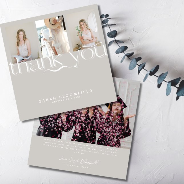 Retro-skript | Light Beige Photo Studenten Tack Kort (Skapare uppladdad)