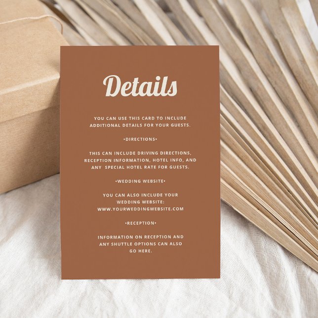 Retro-skript | Uppgifter om Bröllop gäst Tilläggskort (A trendy, vintage style wedding details card with retro script)