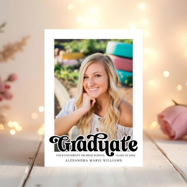 Retro-skriptfoto Studenten Meddelande (Retro Script Photo Graduation Announcement)