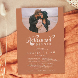 Retro-skriptfototeracotta-repetitionsmiddag Inbjudningar