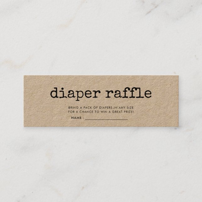 Retro-skrivmaskin-dagbok för babydusch, raffle bil mini visitkort (Framsida)