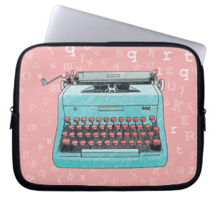 Retro skrivmaskin för blått på typbakgrundsfodr laptop sleeve