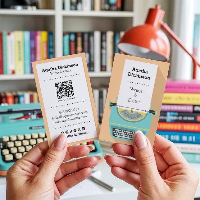 Retro skrivmaskin QR-kod Professionell författarbl Visitkort (Retro Typewriter QR Code Professional Writer Blog)