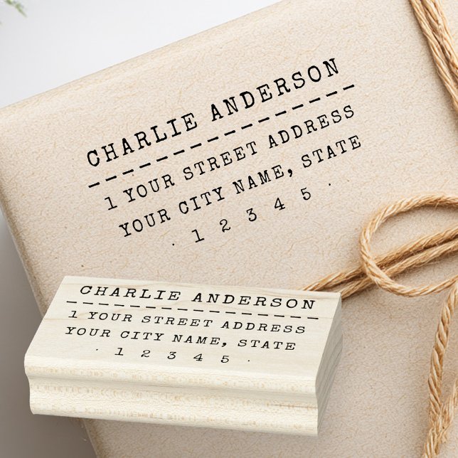 Retro skrivmaskin streckad linje returadress stämpel (Vintage typewriter dashed line return address rubber stamp)