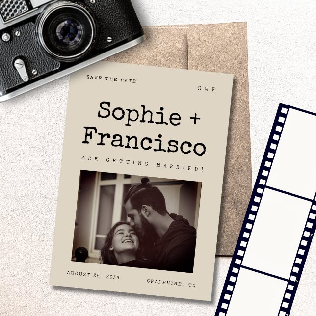 Retro skrivmaskinsstil text Vintage foto Bröllop Spara Datumet (Skapare uppladdad)