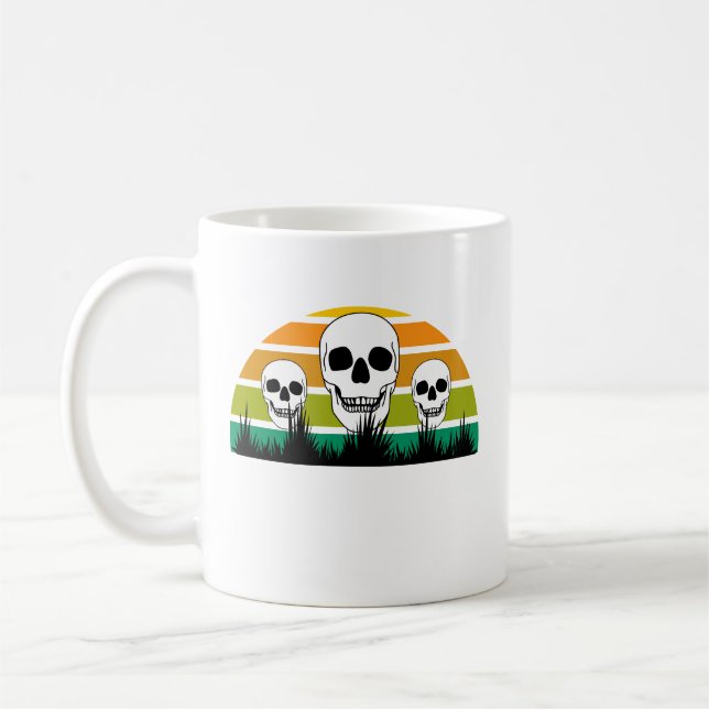 Retro Skull Black Grass Ophiopogon Gothic Garden Kaffemugg (Vänster)