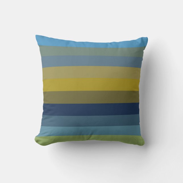 Retro Sky Blue & Ochre Horizontal Stripes  Kudde (Framsida)