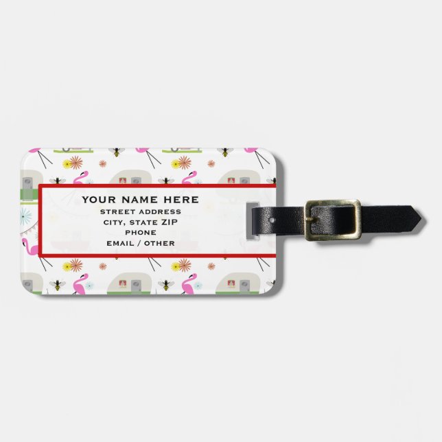Retro släp- & Flamingosmönster Bagagebricka (Horisontell Framsida)