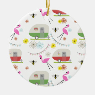 Retro släp- & Flamingosmönster Julgransprydnad Keramik