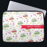 Retro släppersonligelektronik hänger lös laptop sleeve<br><div class="desc">En elektronik hänger lös att presentera illustrationer av vintagecampare,  rosa flamingos,  blommor och bin.  Personifiera med ditt namn beklär på.</div>