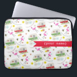 Retro släppersonligelektronik hänger lös laptop sleeve<br><div class="desc">En elektronik hänger lös att presentera illustrationer av vintagecampare,  rosa flamingos,  blommor och bin.  Personifiera med ditt namn beklär på.</div>