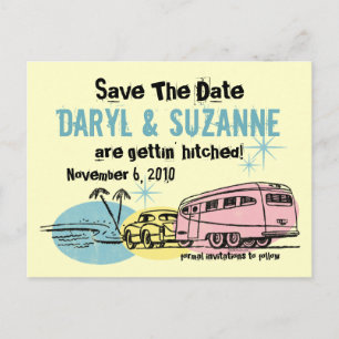 Retro släpvagn precis bokad Save The Date Meddelande Vykort