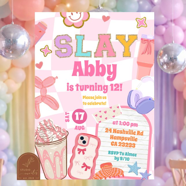 Retro Slay Aesthetic Tween Patch Party Birthday Inbjudningar (Skapare uppladdad)