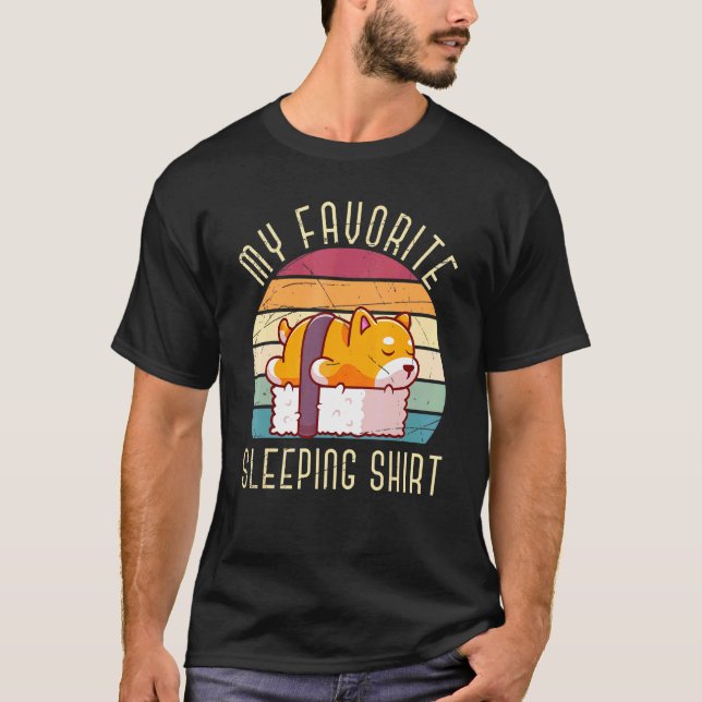 Retro Sleeping Sushi Pet Hund Lazy Animal Late Sle T Shirt (Framsida)