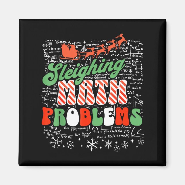Retro Sleighing Math Problems Santa Math Teacher C Magnet (Framsidan)