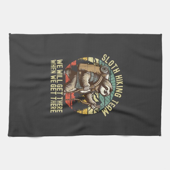 Retro Sloth Hiking Team Vi kommer dit när vi ko Kökshandduk (Horisontell)