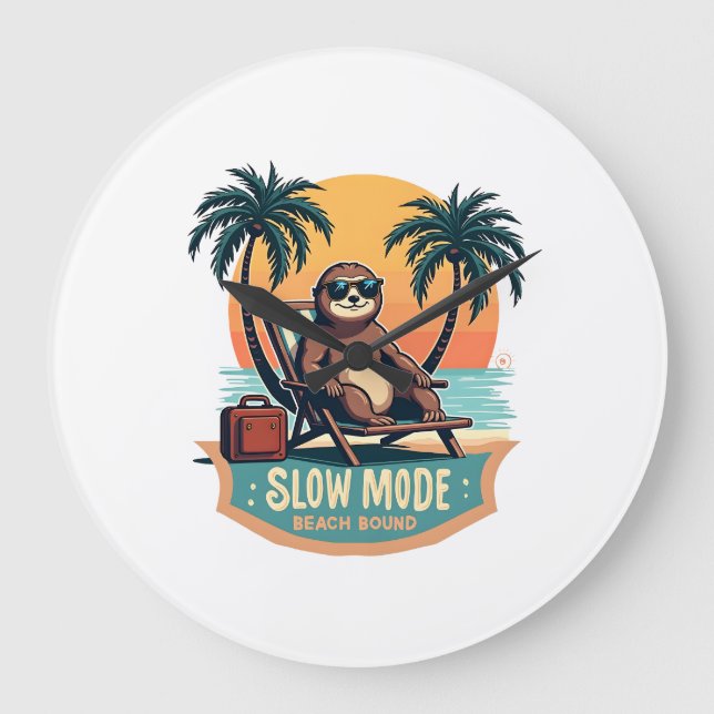 Retro Sloth Vacation Shirt Funny Tropical Relax De Stor Klocka (Framsida)