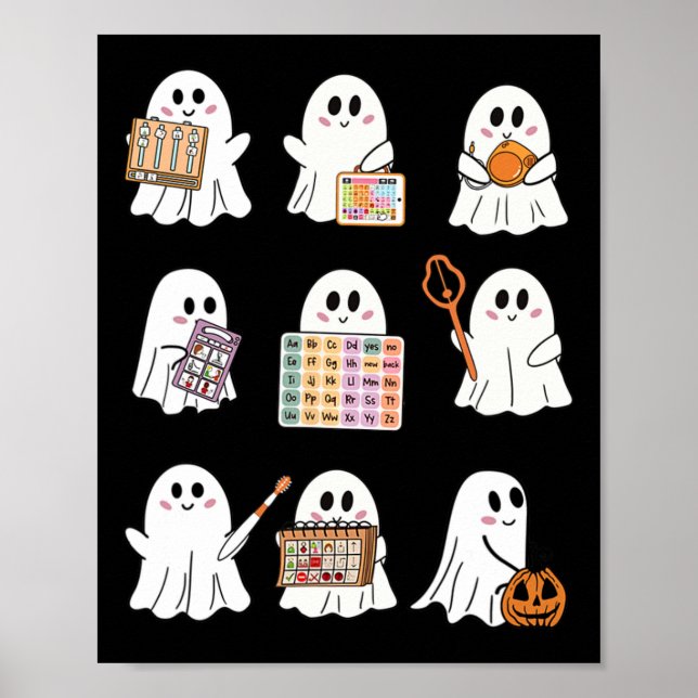 Retro Slp Ghost Halloween Tal-behandling hösten Fa Poster (Framsidan)