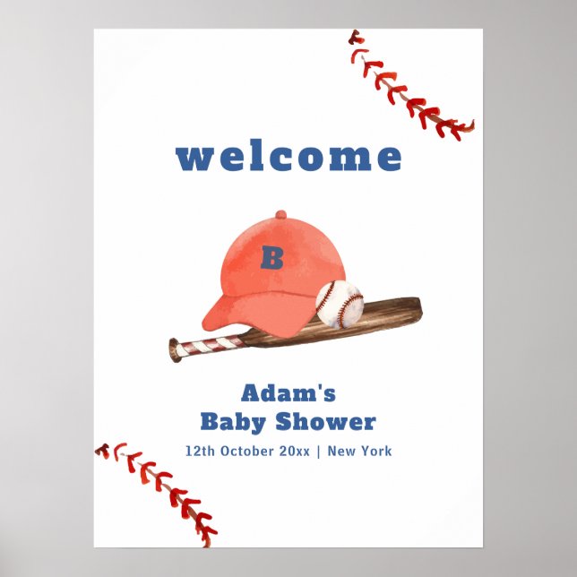 Retro Slugger Baseball Boy Baby Shower Welcome Poster (Framsidan)