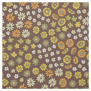 Retro Små Blommor Orange Gul Brun Mönster Tyg