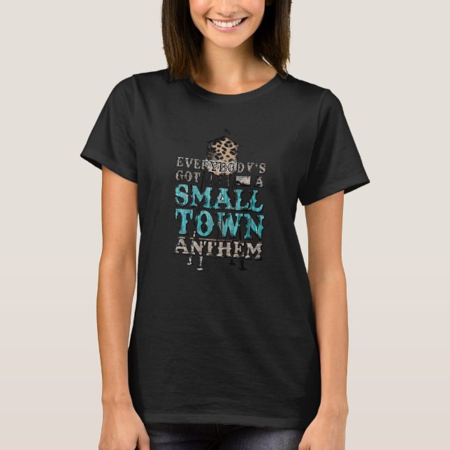Retro Small Town Anthem Leopard Turcos Western T Shirt (Framsida)
