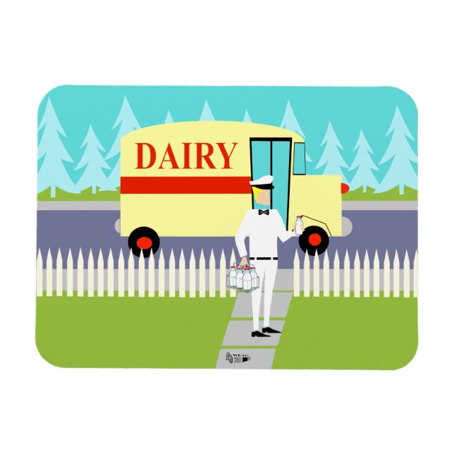 Retro Small Town Milkman Flexible Magnet (Horisontell)