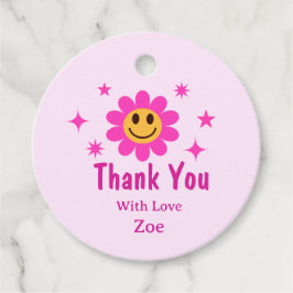 Retro Smilande Rosa Flower Birthday Tack Gåvor Etiketter