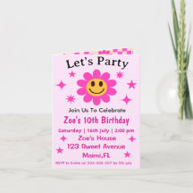 Retro Smilande Rosa Flower Checkered Girl Birthday