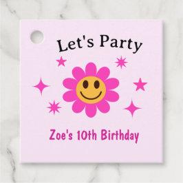 Retro Smilande Rosa Flower Girl Birthday Gåvor Etiketter