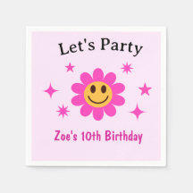 Retro Smilande Rosa Flower Girl Birthday