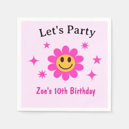 Retro Smilande Rosa Flower Girl Birthday Pappersservett