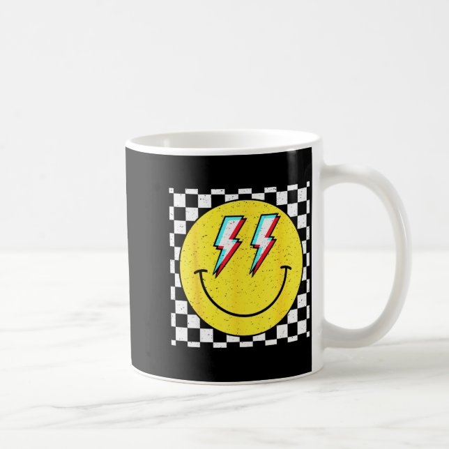 Retro Smile Face Checkered Pattern Preppy Happy Fa Kaffemugg (Höger)