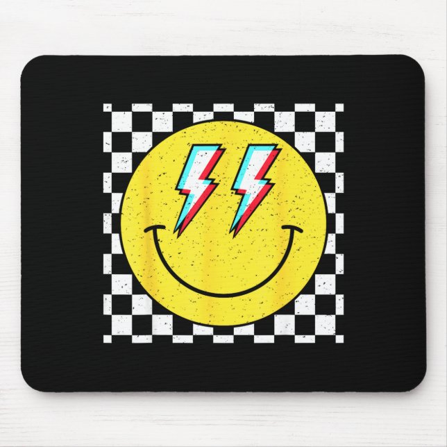 Retro Smile Face Checkered Pattern Preppy Happy Fa Musmatta (Framsidan)