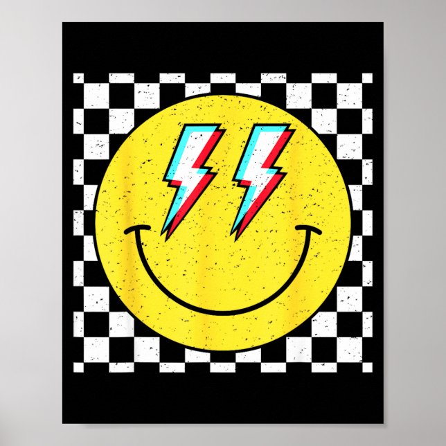 Retro Smile Face Checkered Pattern Preppy Happy Fa Poster (Framsidan)