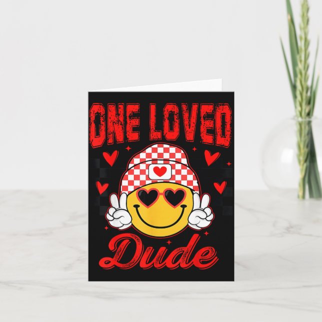 Retro Smile Face One Loved Dude Valentines Day Men Kort (Framsida)
