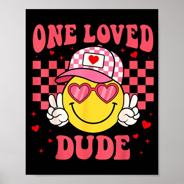 Retro Smile Face One Loved Dude Valentines Day Men Poster (Framsidan)