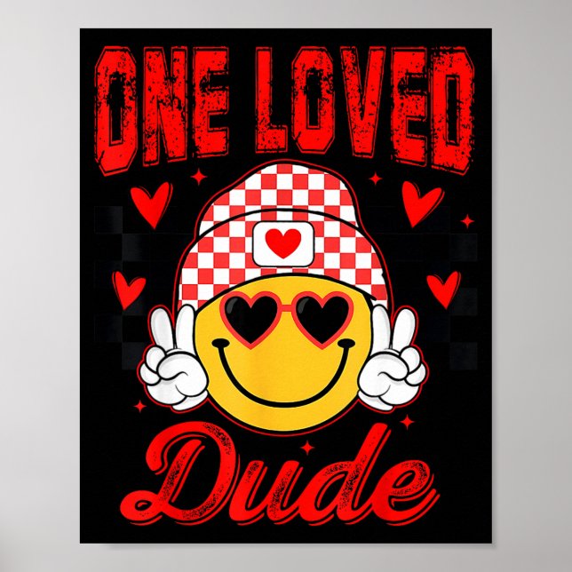 Retro Smile Face One Loved Dude Valentines Day Men Poster (Framsidan)